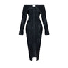 Fashionable and Elegant One line Neck Sexy Wrapped Hip Skirt Design with Wave Pattern Long sleeved Dress