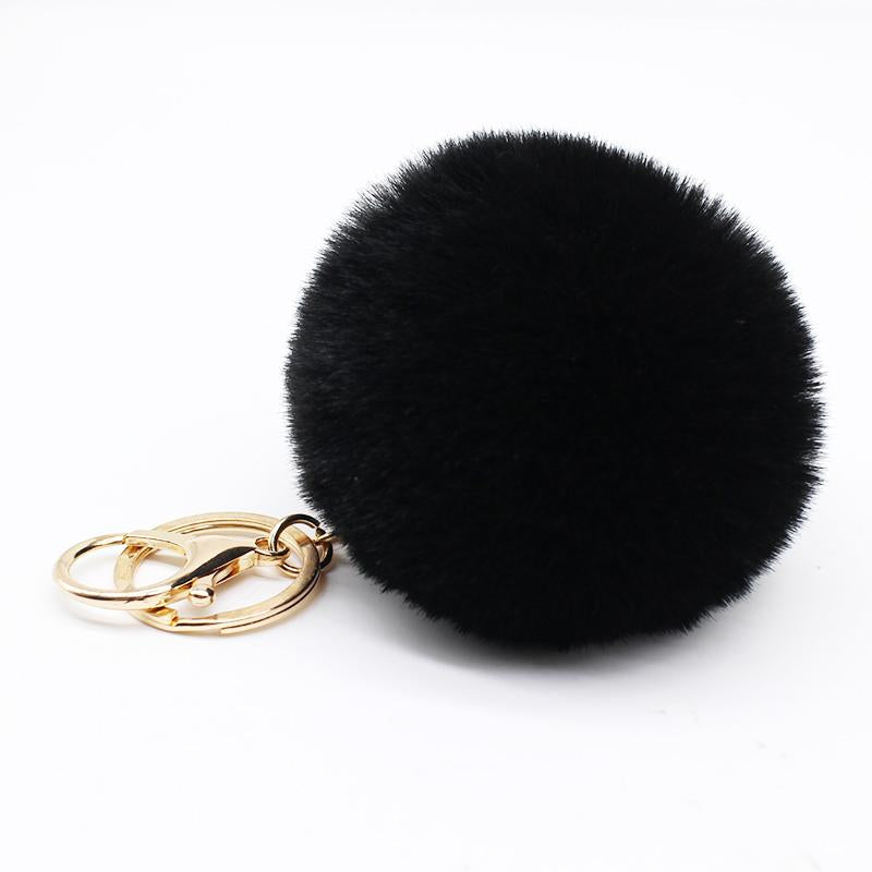 Big faux leather Fur PomPom Key Chains Rabbit Hair