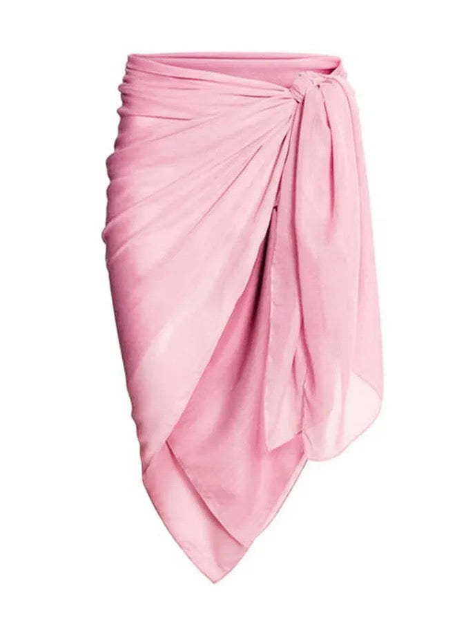 Pink  One Piece Swimsuit Skirt Summer Women Backless Print Swimwear Beachwear Dress Cover Up Monokini Bath Suit