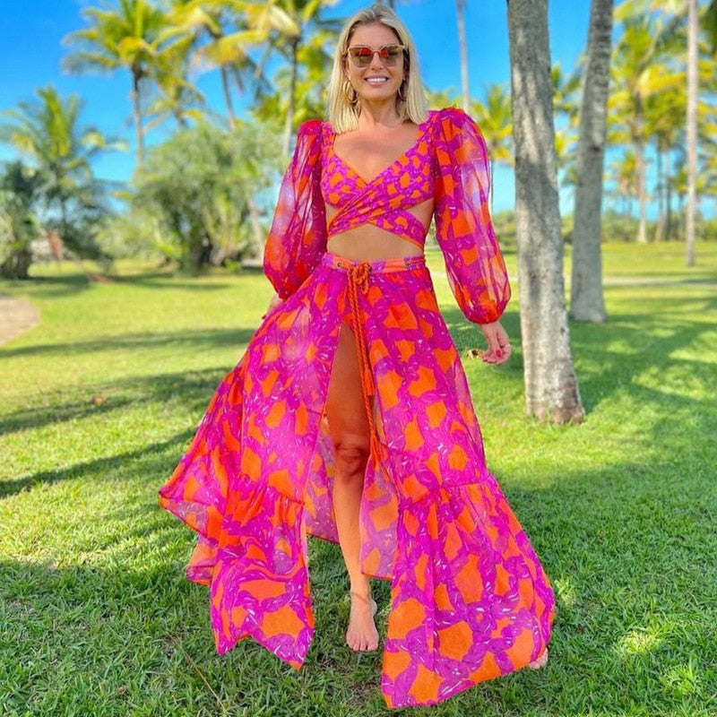 Women Swimwear Vintage Swimsuit Printed Split Slimming Push Up Bikini Micro Monokini  Surf Beach Skirt Bathing Suit