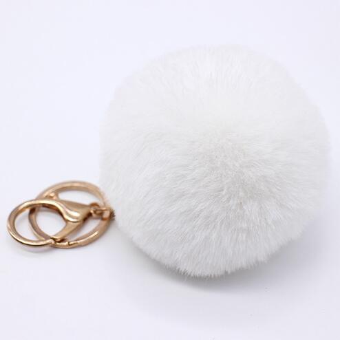 Big faux leather Fur PomPom Key Chains Rabbit Hair