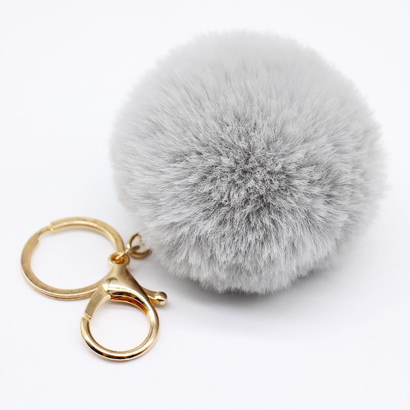 Big faux leather Fur PomPom Key Chains Rabbit Hair