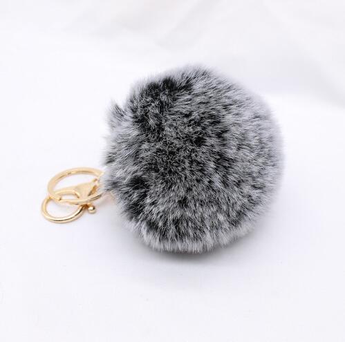 Big faux leather Fur PomPom Key Chains Rabbit Hair