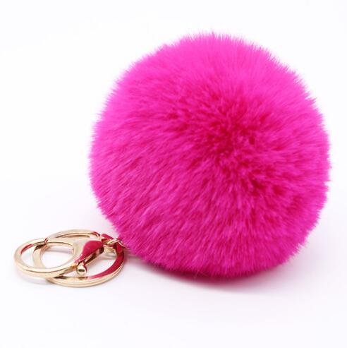 Big faux leather Fur PomPom Key Chains Rabbit Hair