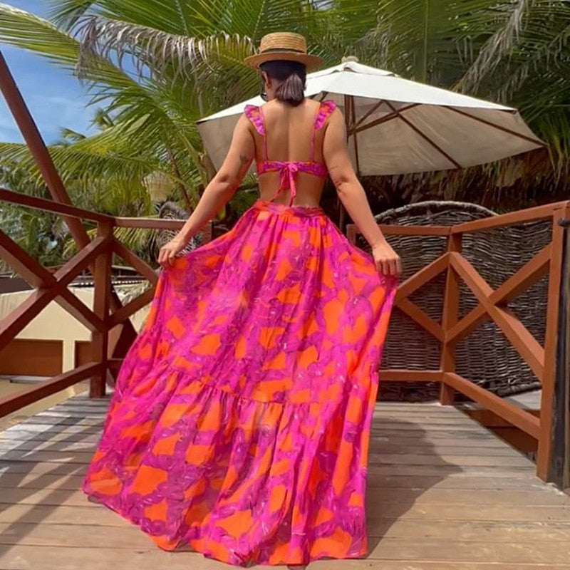 Women Swimwear Vintage Swimsuit Printed Split Slimming Push Up Bikini Micro Monokini  Surf Beach Skirt Bathing Suit