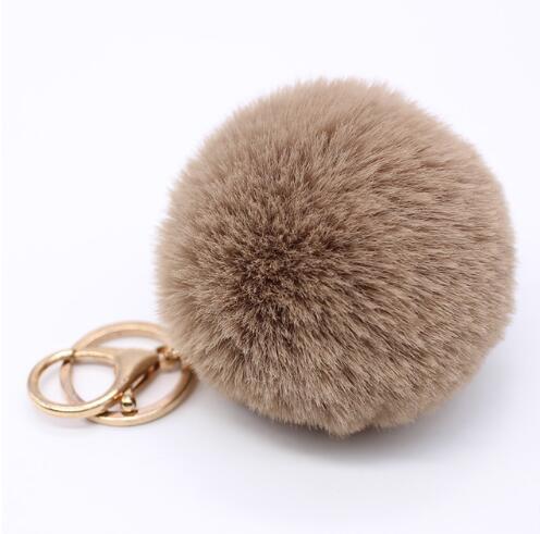 Big faux leather Fur PomPom Key Chains Rabbit Hair