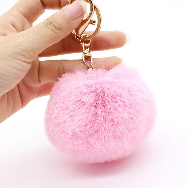 Big faux leather Fur PomPom Key Chains Rabbit Hair
