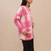 Spring New Mohair V-neck Plaid Pink Knitted Jacket Single-breasted Collision Color Loose Cardigan Sweater M Brand