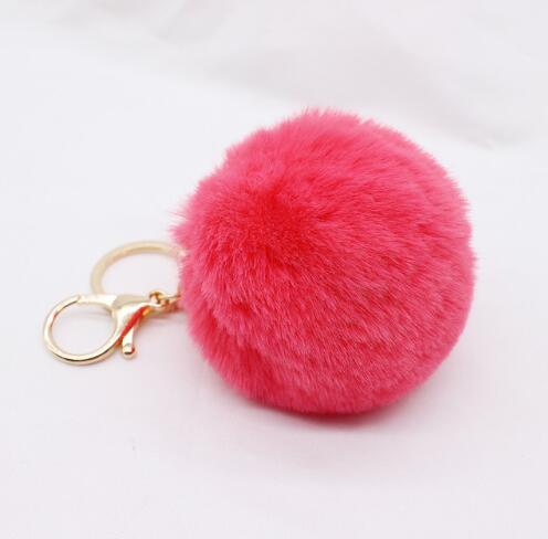 Big faux leather Fur PomPom Key Chains Rabbit Hair