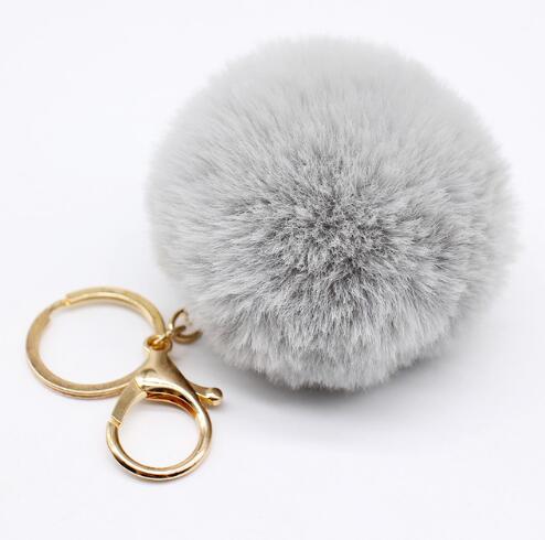 Big faux leather Fur PomPom Key Chains Rabbit Hair