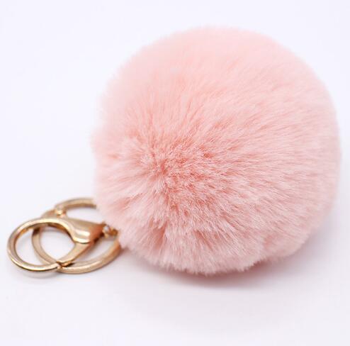 Big faux leather Fur PomPom Key Chains Rabbit Hair