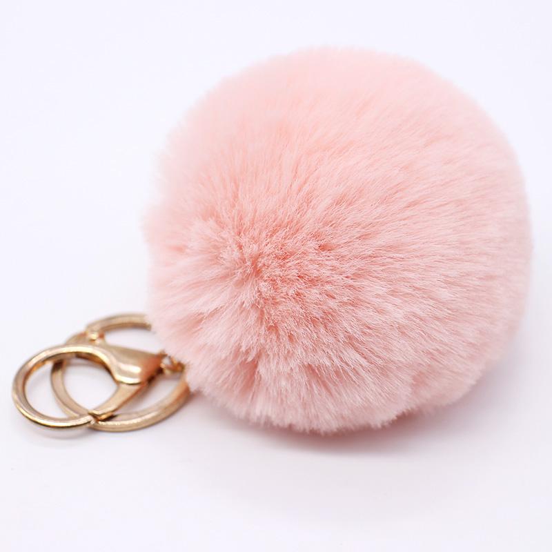 Big faux leather Fur PomPom Key Chains Rabbit Hair