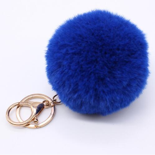 Big faux leather Fur PomPom Key Chains Rabbit Hair