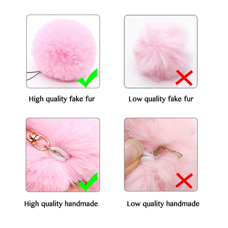 Big faux leather Fur PomPom Key Chains Rabbit Hair