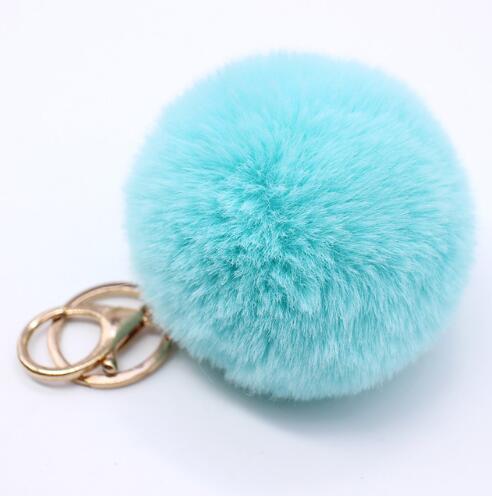 Big faux leather Fur PomPom Key Chains Rabbit Hair
