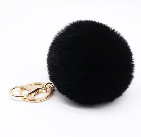 Big faux leather Fur PomPom Key Chains Rabbit Hair