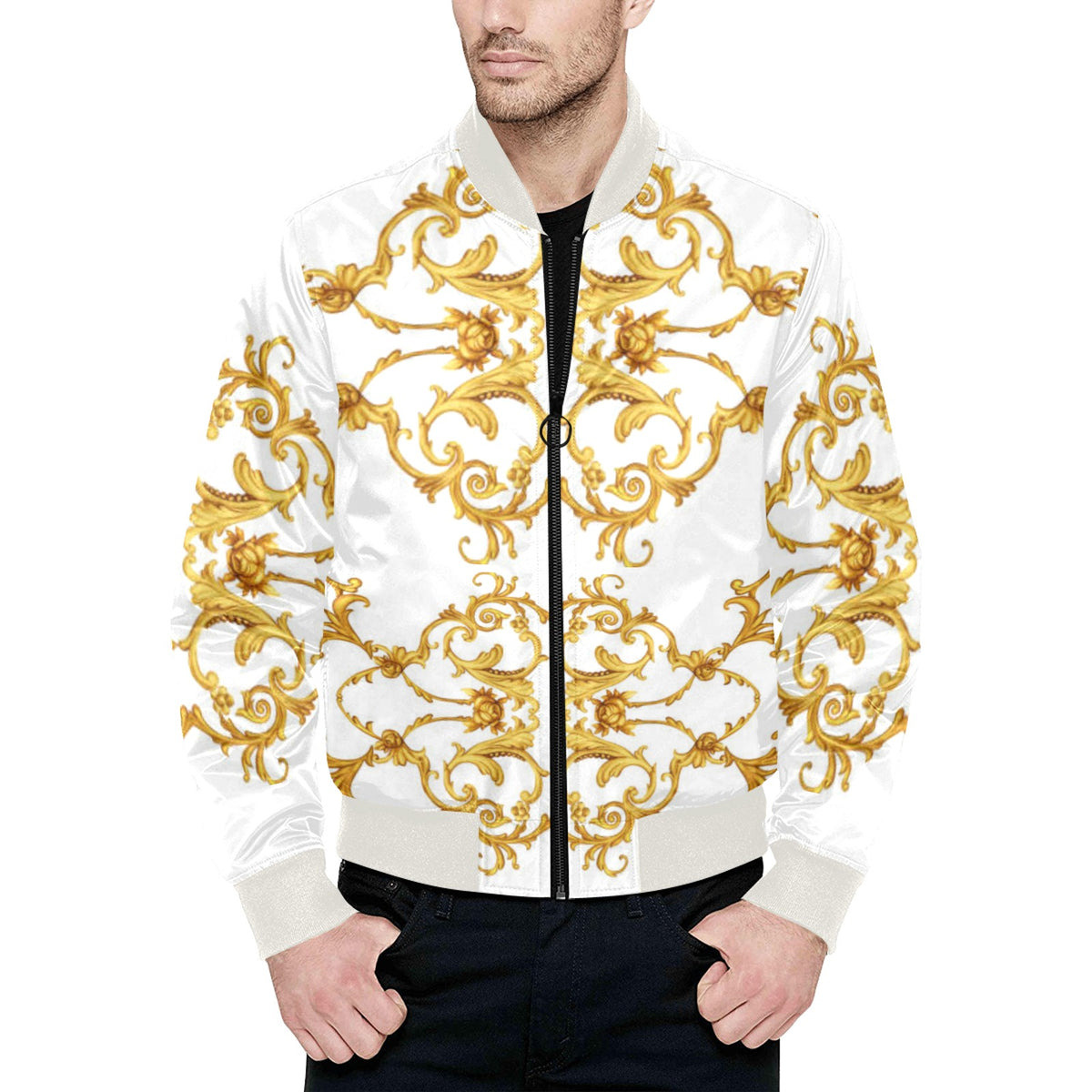 Men's All Over Print Quilted Bomber Jacket(Model H33)
