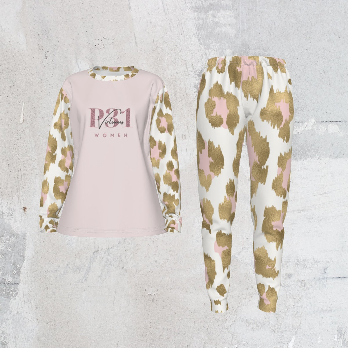 P31 Virtuous  Women's| Pink &Gold Cheetah Print | Pajamas | Cotton