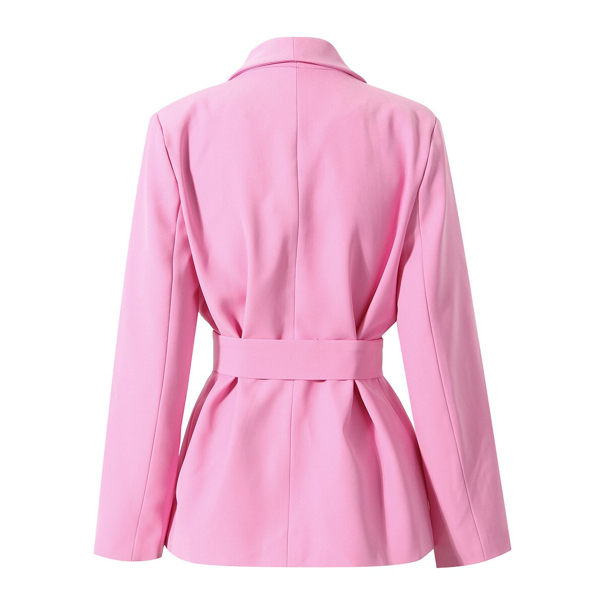 Pink Blazer Women Spring Long Sleeve Ladies Tops Fashion Design Lace Up Slim Formal Blazer With Belt Suit Jacket
