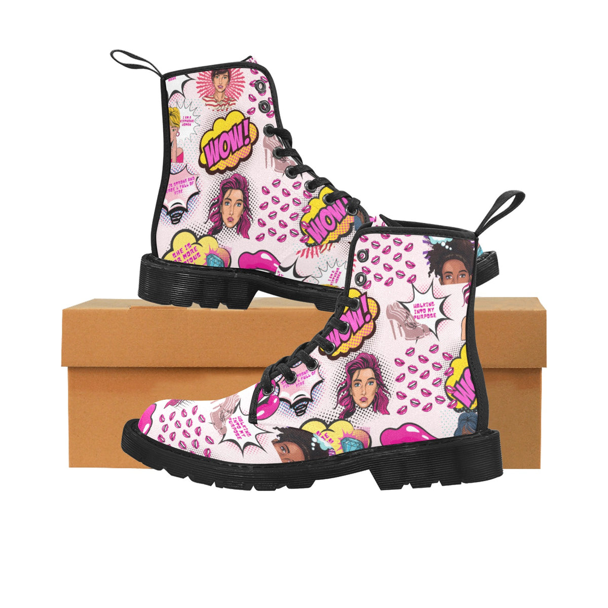 Women's Lace Up Canvas Boots (Model1203H)(Black)