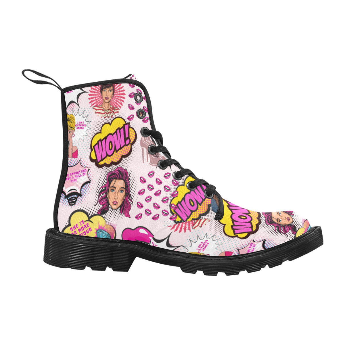 Women's Lace Up Canvas Boots (Model1203H)(Black)