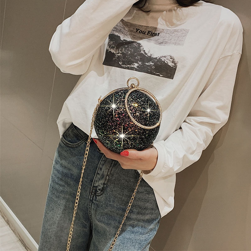 Chain Bags | Woman Handbag |Shoulder Bag | Glitter Ball |Party Glitter| Cross Body Female Birthday Gifts For Girls Shining Design