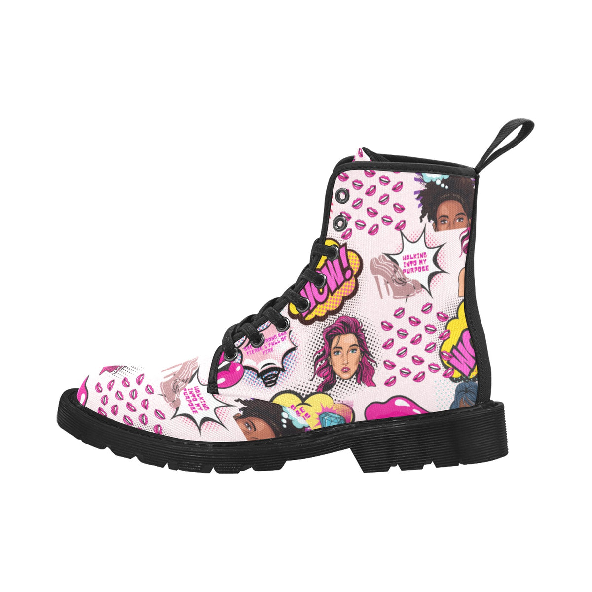 Women's Lace Up Canvas Boots (Model1203H)(Black)