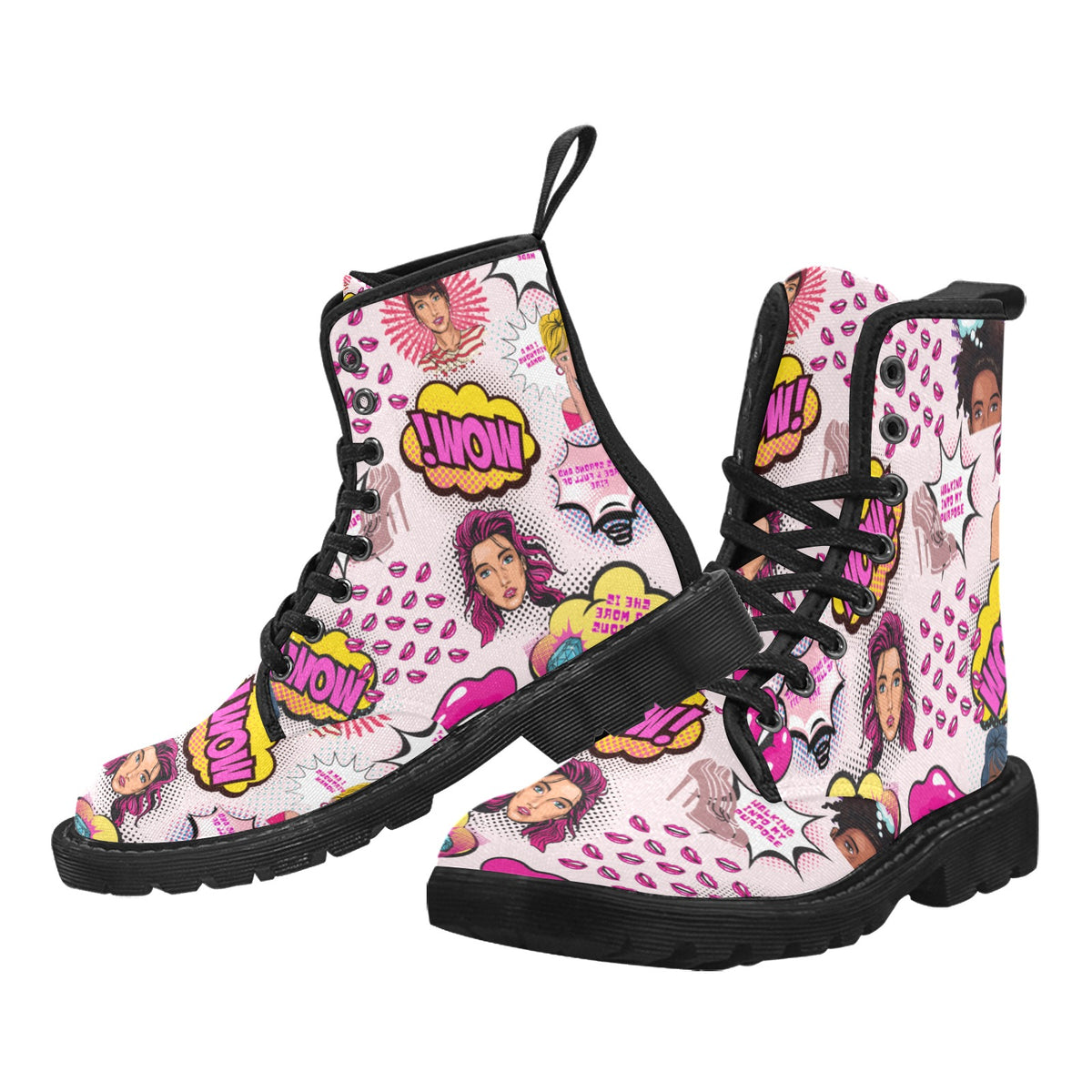 Women's Lace Up Canvas Boots (Model1203H)(Black)