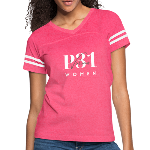 P31 Virtuous Women |Pink & White | Vintage Sport T-Shirt - vintage pink/white